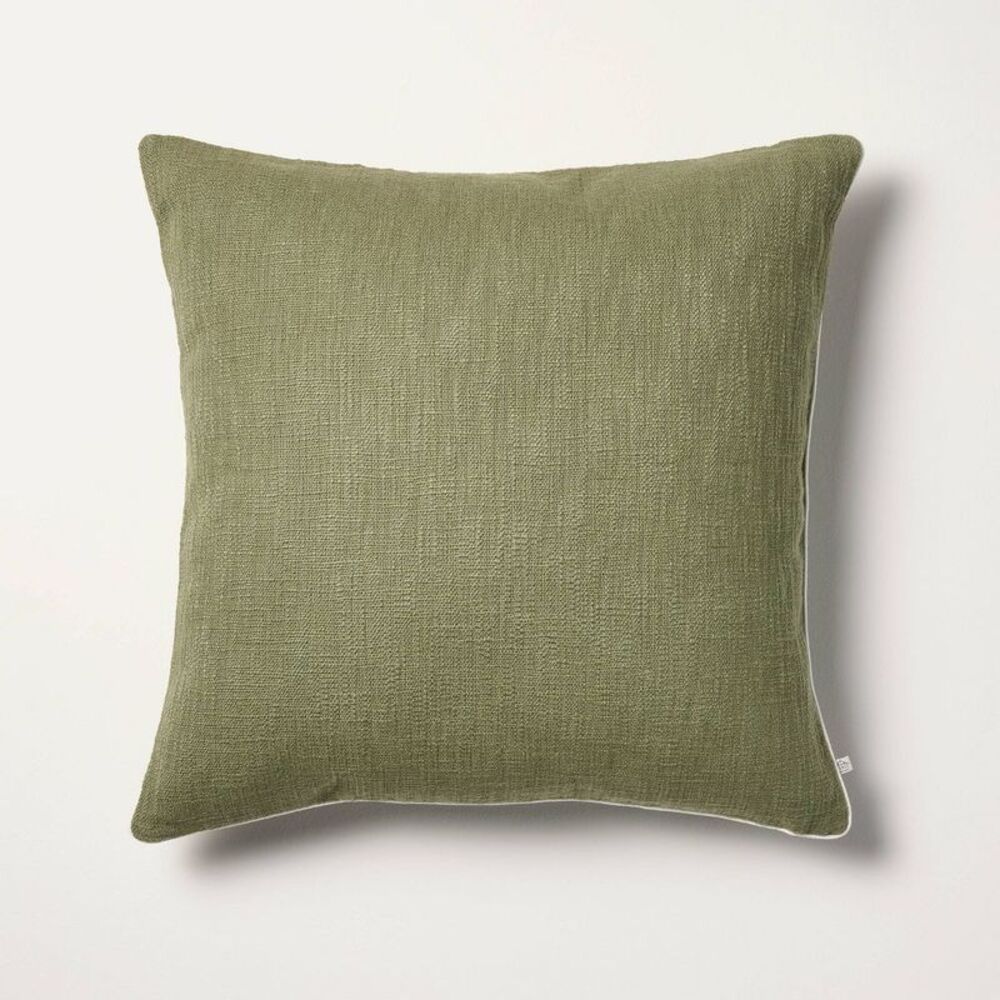 24"x24" Cotton/Jute Square Throw Pillow Green - Hearth & Hand with Magnolia